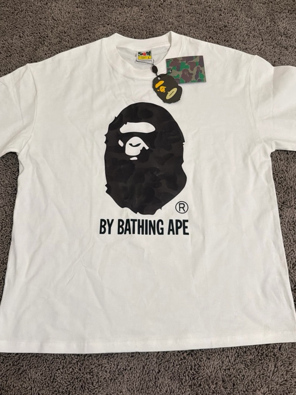Bape White Short Sleeve Tee with Black Ape Head Logo